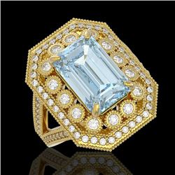5.69 ctw Certified Aquamarine & Diamond Victorian Ring 14K Yellow Gold - REF-170G9W