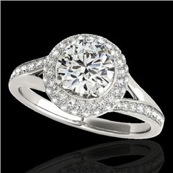 1.6 ctw Certified Diamond Solitaire Halo Ring 10k White Gold - REF-204N5F