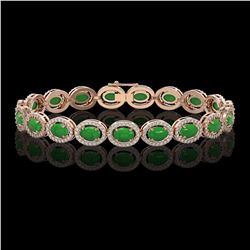 15.20 ctw Jade & Diamond Micro Pave Halo Bracelet 10k Rose Gold - REF-278N2F