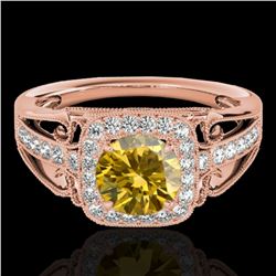 1.3 ctw Certified SI/I Fancy Intense Yellow Diamond Ring 10k Rose Gold - REF-197K8Y