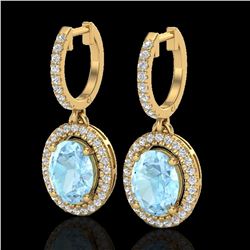 3.25 ctw Aquamarine & Micro Pave VS/SI Diamond Earrings 18k Yellow Gold - REF-111Y3X