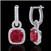Image 2 : 6 ctw Ruby & Micro Pave VS/SI Diamond Certified Earrings 18k White Gold - REF-118F9M