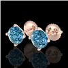 Image 1 : 2 ctw Fancy Intense Blue Diamond Art Deco Earrings 18k Rose Gold - REF-231X8A