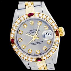 Rolex Men's Two Tone 14K Gold/SS, QuickSet, Diam Dial & Diam/Ruby Bezel