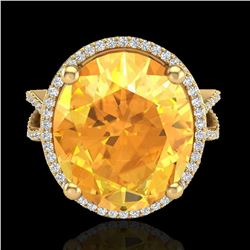 10 ctw Citrine & Micro Pave VS/SI Diamond Ring 18k Yellow Gold - REF-80F2M