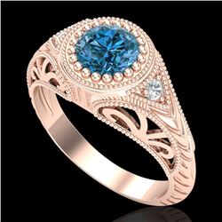 1.07 ctw Fancy Intense Blue Diamond Art Deco Ring 18k Rose Gold - REF-200N2F