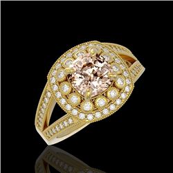 2.29 ctw Certified Morganite & Diamond Victorian Ring 14K Yellow Gold - REF-107R3K