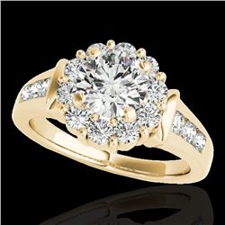 1.9 ctw Certified Diamond Solitaire Halo Ring 10k Yellow Gold - REF-216F8M