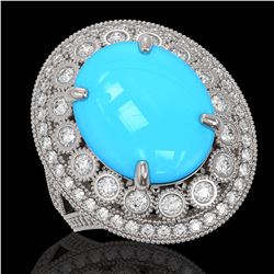 9.07 ctw Turquoise & Diamond Victorian Ring 14K White Gold - REF-245H5R