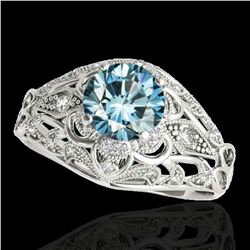 1.36 ctw SI Certified Blue Diamond Solitaire Antique Ring 10k White Gold - REF-129K5Y