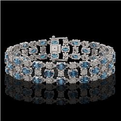 16.06 ctw London Topaz & Diamond Row Bracelet 10K White Gold - REF-209R3K