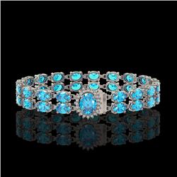 29.22 ctw Swiss Topaz & Diamond Bracelet 14K White Gold - REF-218F2M