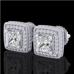 2.01 ctw Princess VS/SI Diamond Art Deco Earrings 18k White Gold - REF-285X5A