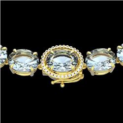 136 ctw Aquamarine & Diamond Micro Eternity Necklace 14k Yellow Gold - REF-2090W9H