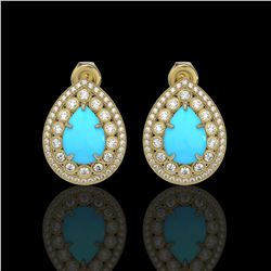 7.54 ctw Turquoise & Diamond Victorian Earrings 14K Yellow Gold - REF-218M2G