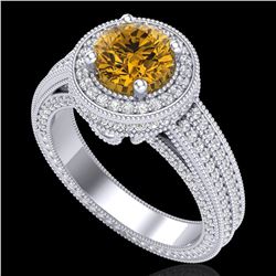 2.8 ctw Intense Fancy Yellow Diamond Art Deco Ring 18k White Gold - REF-427R3K