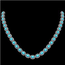 25.51 ctw Turquoise & Diamond Micro Pave Halo Necklace 10k White Gold - REF-500G8W