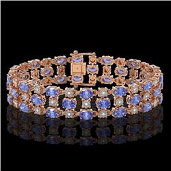 14.8 ctw Tanzanite & Diamond Row Bracelet 10K Rose Gold - REF-245H5R