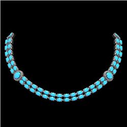 29.16 ctw Turquoise & Diamond Necklace 14K White Gold - REF-454A5N