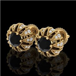 2.01 ctw Fancy Black Diamond Art Deco Micro Pave Earrings 18k Yellow Gold - REF-143G6W