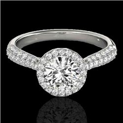 1.40 ctw Certified Diamond Solitaire Halo Ring 10k White Gold - REF-204N5F