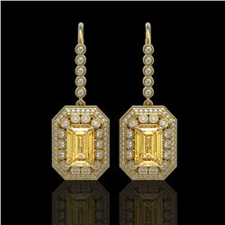 11.44 ctw Canary Citrine & Diamond Victorian Earrings 14K Yellow Gold - REF-243Y5X