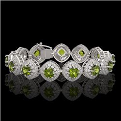 33.05 ctw Tourmaline & Diamond Victorian Bracelet 14K White Gold - REF-982F8M