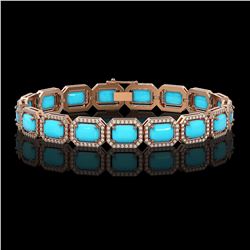 23.66 ctw Turquoise & Diamond Micro Pave Halo Bracelet 10k Rose Gold - REF-345A5N