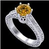 Image 1 : 1 ctw Intense Fancy Yellow Diamond Art Deco Ring 18k White Gold - REF-236K4Y