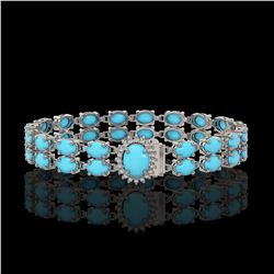 13.14 ctw Turquoise & Diamond Bracelet 14K White Gold - REF-209G3W