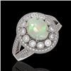 Image 1 : 3.93 ctw Certified Opal & Diamond Victorian Ring 14K White Gold - REF-149W3H