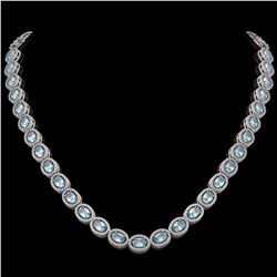 33.25 ctw Sky Topaz & Diamond Micro Pave Halo Necklace 10k White Gold - REF-600W2H