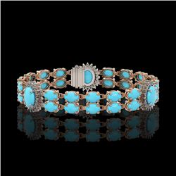 14.58 ctw Turquoise & Diamond Bracelet 14K Rose Gold - REF-254M5G