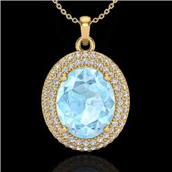 4 ctw Aquamarine & Micro Pave VS/SI Diamond Necklace 18k Yellow Gold - REF-122K8Y