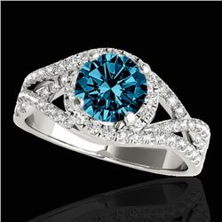 1.5 ctw SI Certified Fancy Blue Diamond Solitaire Halo Ring 10k White Gold - REF-133G6W