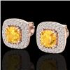 2.16 ctw Citrine & Micro VS/SI Diamond Earrings Halo 14k Rose Gold - REF-87X6A