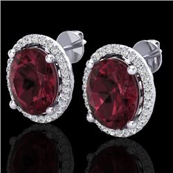 5 ctw Garnet & Micro Pave VS/SI Diamond Earrings 18k White Gold - REF-72Y8X