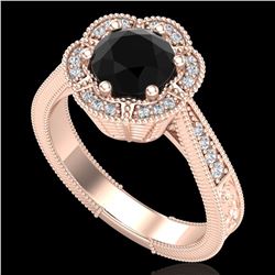 1.33 ctw Fancy Black Diamond Engagment Art Deco Ring 18k Rose Gold - REF-89M3G