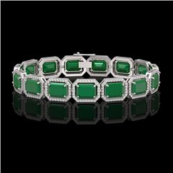 38.61 ctw Emerald & Diamond Micro Pave Halo Bracelet 10k White Gold - REF-456F5M