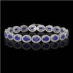 15.2 ctw Sapphire & Diamond Micro Pave Halo Bracelet 10k White Gold - REF-244X2A