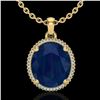 12 ctw Sapphire & Micro Pave VS/SI Diamond Necklace 18k Yellow Gold - REF-93N6F