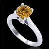 1.36 ctw Intense Fancy Yellow Diamond Art Deco Ring 18k White Gold - REF-238N6F