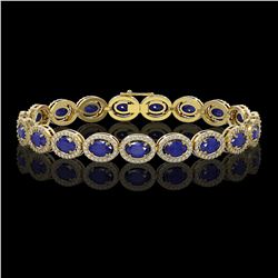 15.2 ctw Sapphire & Diamond Micro Pave Halo Bracelet 10k Yellow Gold - REF-244M2G