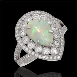 4.19 ctw Certified Opal & Diamond Victorian Ring 14K White Gold - REF-148R2K