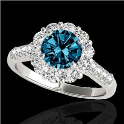 2 ctw SI Certified Fancy Blue Diamond Solitaire Halo Ring 10k White Gold - REF-177W3H