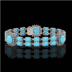 15.27 ctw Turquoise & Diamond Bracelet 14K White Gold - REF-263Y6X