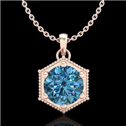 0.82 ctw Fancy Intense Blue Diamond Art Deco Necklace 18k Rose Gold - REF-114Y5X