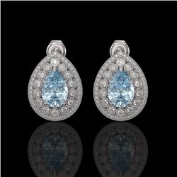 7.15 ctw Aquamarine & Diamond Victorian Earrings 14K White Gold - REF-285W8H