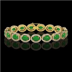 21.78 ctw Jade & Diamond Micro Pave Halo Bracelet 10k Yellow Gold - REF-250Y9X