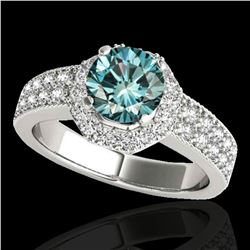 1.4 ctw SI Certified Fancy Blue Diamond Solitaire Halo Ring 10k White Gold - REF-129K4Y